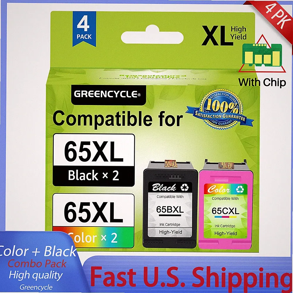 2x Multicolor+2x Black Combo Pack Ink Cartridge With HP 65XL For AMP 100 120 125