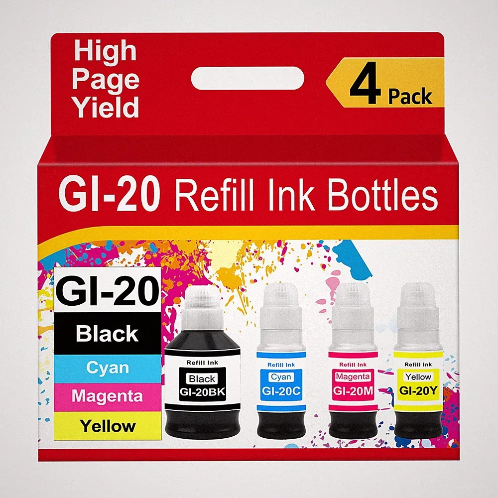 4PK Replacement for Canon GI-20 GI20 Refill Ink Bottle Kit Work with PIXMA G6020