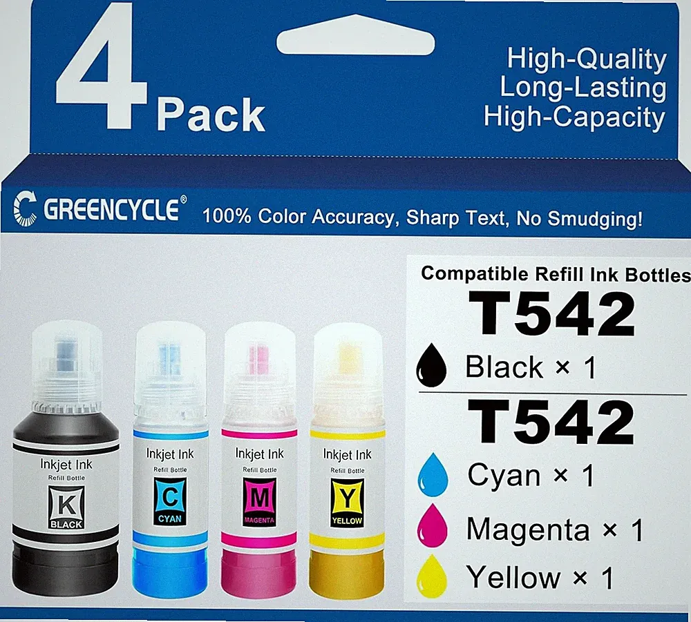 4PK 542 Refill Ink Bottles for T542 Works with ET-5150 ET-5170 ET-5180 ET-5800
