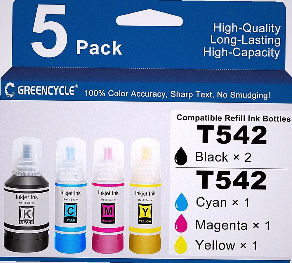 5PK 542 Ink Refill Bottles Work for for Epson 542 ET5850 ET5880 ET5170 ET16600