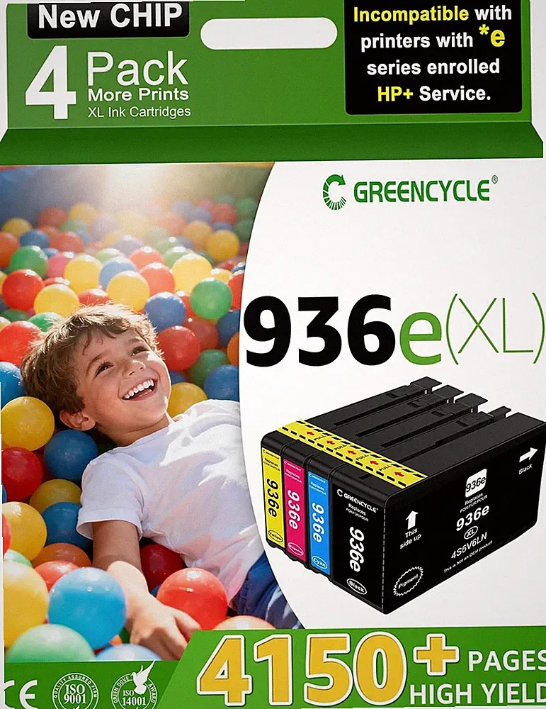 greencycle 936e Ink Cartridges Combo Pack for HP 936 OfficeJet Pro 9110b 9130b