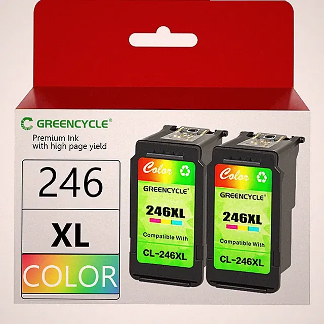 GREENCYCLE CL-246 XL 2PK Tri-color Ink for Canon CL-246 TS3120 IP2820 MX490 492