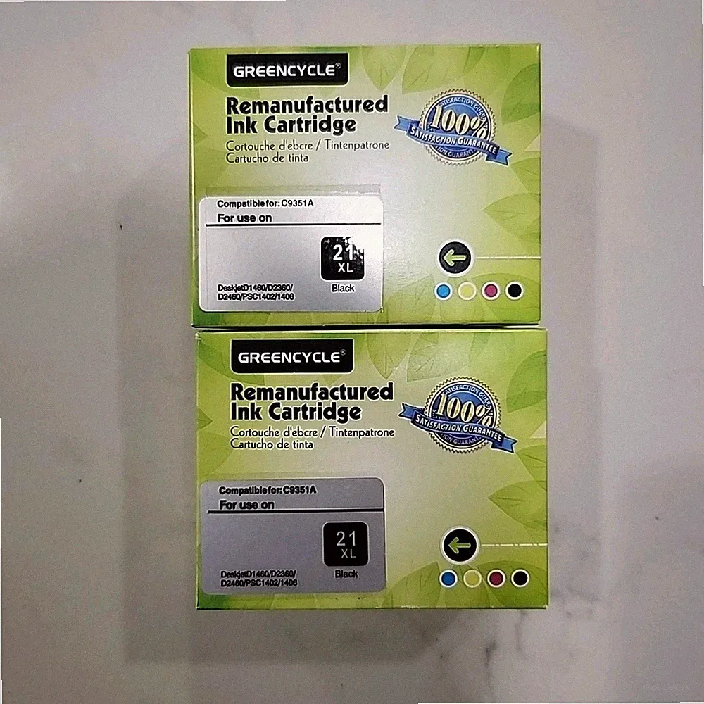 Greencycle Ink Cartridge 21 XL BLACK Two Pack Brand New.