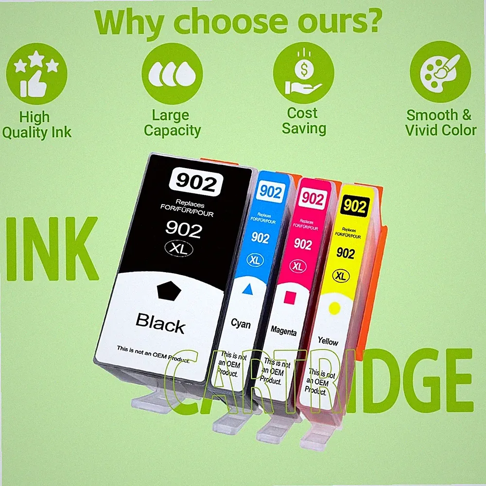 Greencycle Upgraded 902XL Ink Cartridges Combo Pack Replacement for HP