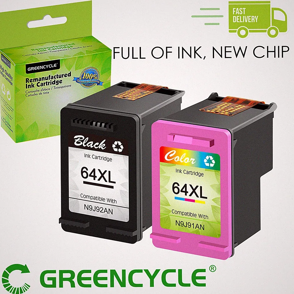 GREENCYCLE 64 Ink Cartridge FOR HP 64XL ENVY Photo 7830 7855 7858 7800 NEW CHIP
